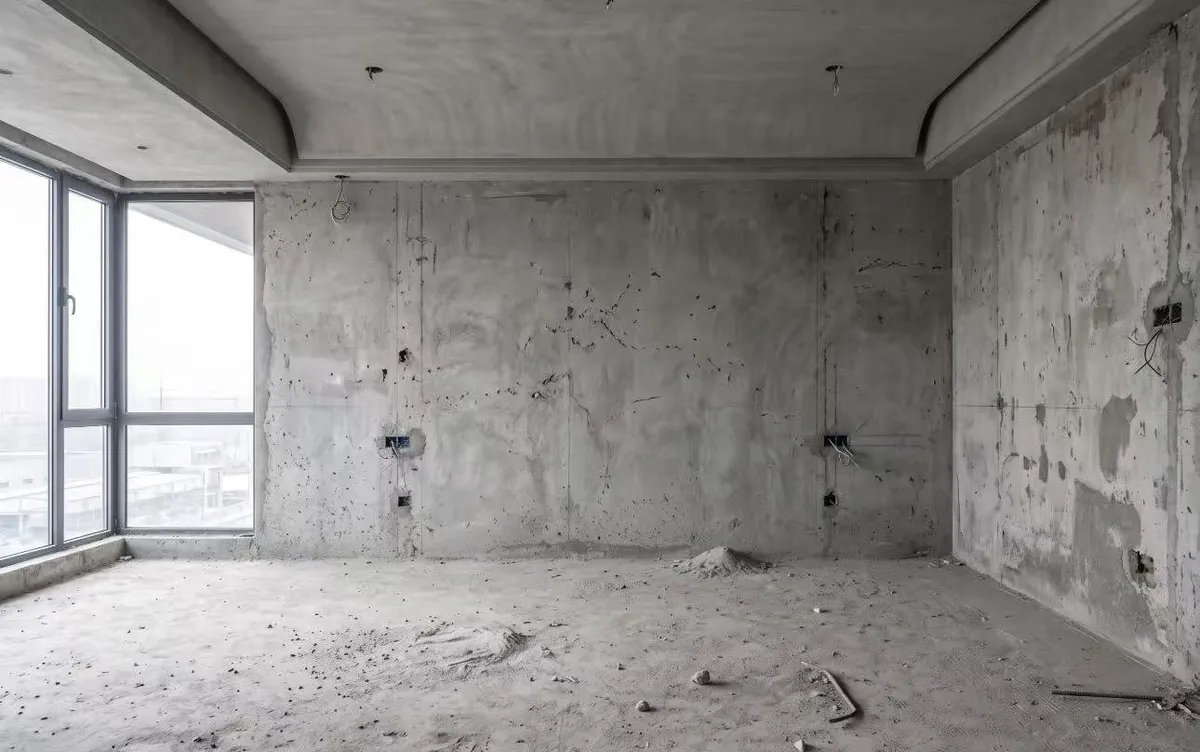Before: bare concrete room shell