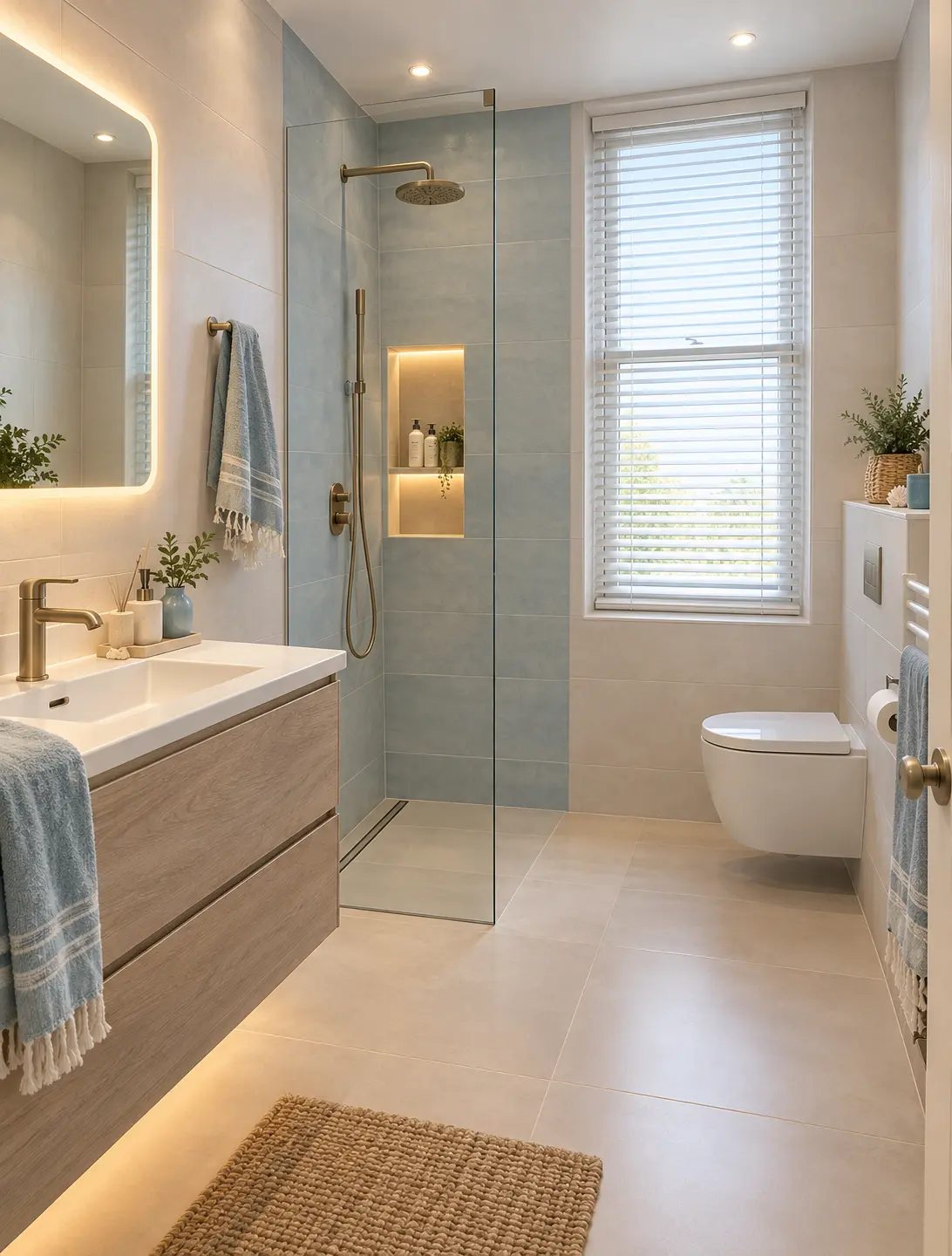 After: the same bathroom renovated with AI in Coastal style